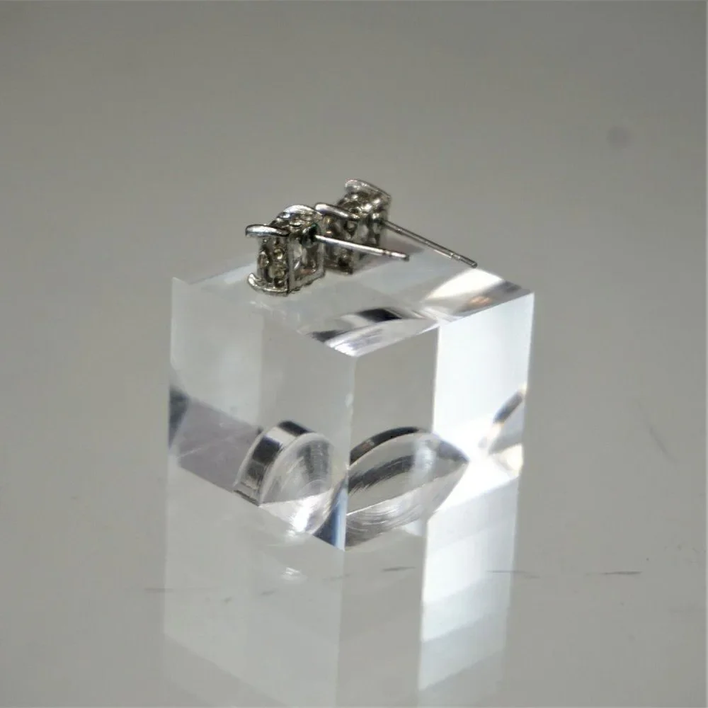 Vintage Cubic Zirconia Stud Earrings 7 mm Square Princess Cut Clear Unisex